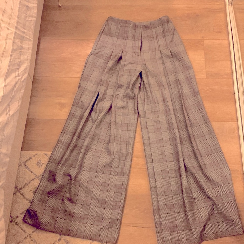 Plaid pleated trouser pants- wide leg
